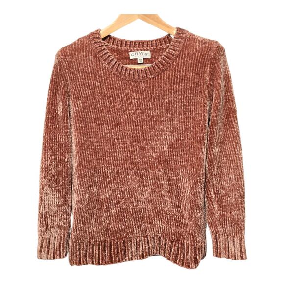 Orvis Chenille Sweater Womens Size Medium Dusty Rose Crewneck Pullover Cozy Warm - Picture 1 of 9